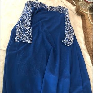 Royal blue flare dress with lace overlay